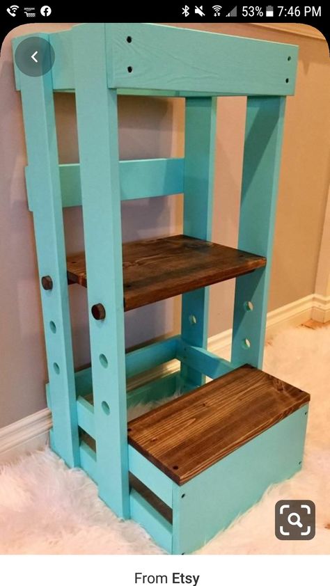 Kitchen Stools Diy, Learning Tower Diy, Toddler Kitchen Stool, Kitchen Helper Tower, Montessori Tower, Diy Kids Kitchen, Helper Tower, Toddler Step Stool, Real Wood Furniture