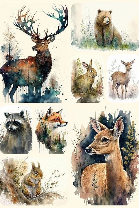 Watercolor Woodland Animals, Decoupage Rice Paper, Watercolor Woodland, Woodland Animal Art, Arte Animal, Watercolor Animals, Forest Animals, Rice Paper, Woodland Animals