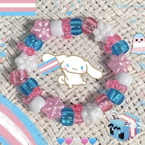 Lgbtq Bracelet Diy, Sanrio Kandi Bracelets, Kandi Cute, Trans Accessories, Cute Kandi Ideas, Kandi Inspo Single, Trans Crochet, Trans Kandi, Trans Bracelet