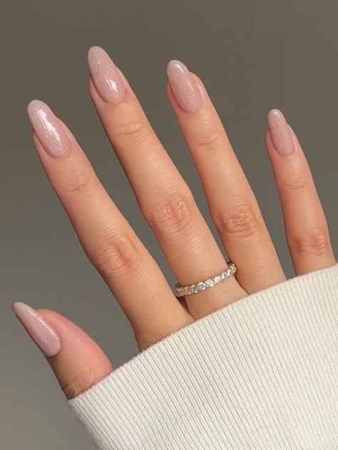 Shimmery nude winter nail designs April Nails Ideas Simple, Summer Nails Ideas 2024 Almond, April Birthday Nails, Prom Nail Designs, Purple Ombre Nails, Manicured Nails, April Nails, Milky Nails, Nails Silver