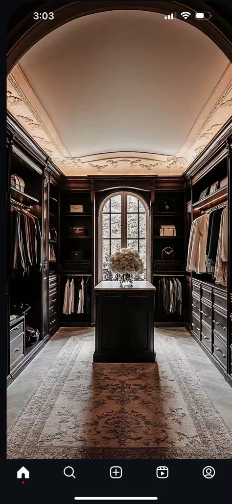 Dark Academia Walk In Closet, Moody Dressing Room, Moody Walk In Closet, Dark Walk In Closet, Black And White Closet, Cottage Academia, White Closet, Black Theme, Nyc Apartment