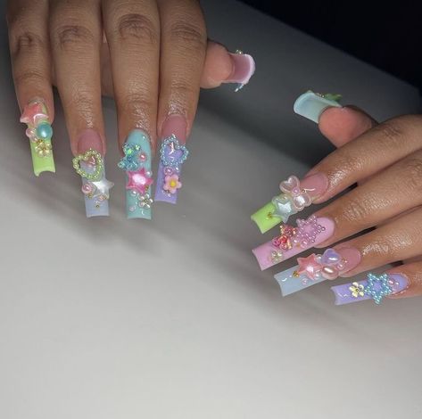 Pastel Y2k Nails, Cute Kawaii Nails, Kawaii Nail Designs, Kawaii Nails Acrylic, Harajuku Nails, Junk Nails, Drip Nails, Cute Acrylic Nail Designs, Really Cute Nails