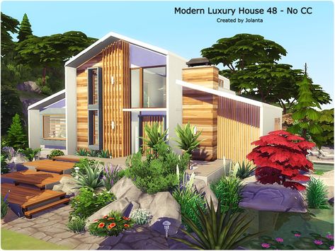 Sims 4 Eco House, Modern Luxury House, Modern Eco Friendly Home, Brindleton Bay, Celebrity Mansions, Modern Wooden House, Modern Family House, Seaside House, Modern Mansion