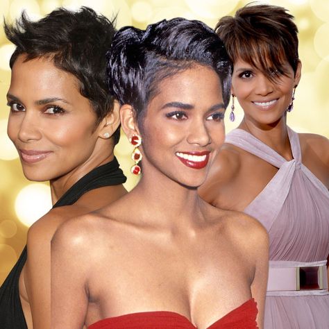 25 Halle Berry Approved Ways To Style Your Pixie Cut Halle Berry Short Hair Pixie, Hallie Berry Short Hair Pixie Cuts, Halle Berry Short Hair Pixie Cuts, Hallie Berry Short Hair, Hailey Berry, Halle Berry Short Hair, Halle Berry Pixie, Sand Blonde, Halle Berry Hairstyles