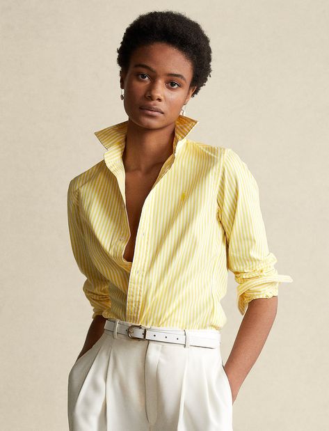 Yellow Shirt Outfit, Awesome Outfits, Yellow Shirt, Yellow Shirts, Ralph Lauren Shirt, Striped Dress, Shirt Outfit, Cotton Shirt, Polo Ralph