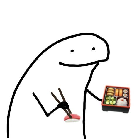 Flork meme holding a Bento with left hand and hashis and sushi onigiri on right hand Sushi Emoji, Sushi Funny, Funny Stick Figures, Stick Drawings, Funny Stickman, Funny Yugioh Cards, This Meme, Mood Wallpaper, Cute Emoji