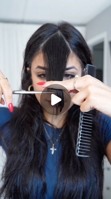 Maria Aiello on Instagram: "Curtain Bang Tutorial🔥✂️  #hairtutorial #haircut #hairstyle #fypage" Curtain Bangs Tutorial Cut, How To Cut Your Own Curtain Bangs, How To Cut Bangs Tutorial, Self Haircut Tutorial, Curtain Bang Tutorial, Curtainbangs Hair, How To Cut Curtain Bangs, Diy Curtain Bangs, Maria Aiello