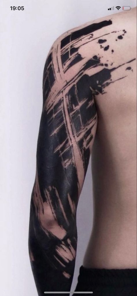 Black Paint Tattoo, Abstract Brush Strokes Tattoo, Ink Brush Tattoo, Brushwork Tattoo, Splat Tattoo, Sleeve Background Filler, Blacked Out Tattoo, Black Out Tattoos, Blackout Tattoo Design