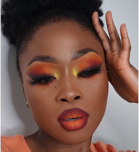 orange smokey eye makeup for black women Orange Smokey Eye Makeup, Eye Makeup For Black Women, Orange Smokey Eye, Brown Smokey Eye Makeup, Makeup Doll, Orange Eye Makeup, Autumn Makeup, Under Eye Makeup, Makeup Clean