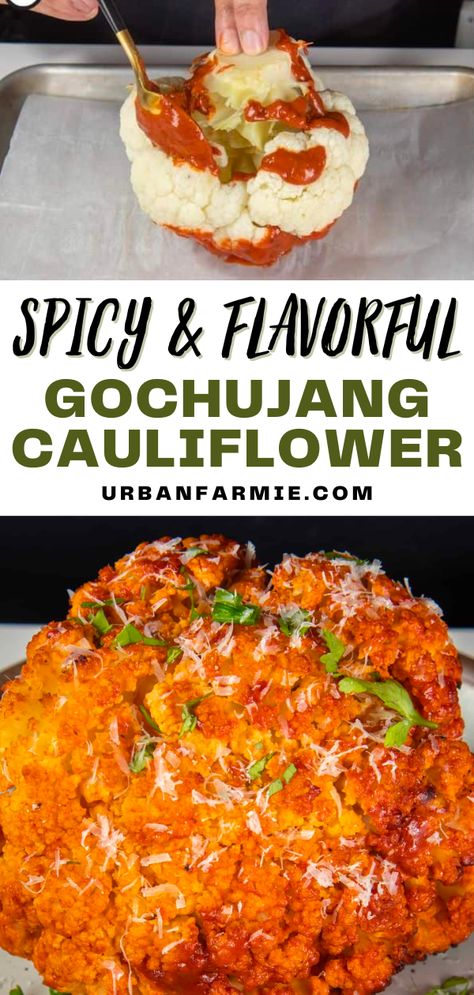 Get ready to awaken your taste buds with this delicious and easy-to-make gochujang cauliflower recipe! Featuring a tangy Korean gochujang sauce, this dish offers a spicy umami explosion in every bite. You can choose to roast a whole cauliflower or prepare individual florets, making it a versatile meal option. Serve it family-style, as a side dish, or use it as a base for tasty tacos and flavorful rice bowls. Gochujang Broccoli, Gochujang Recipe Dishes, Gochujang Cauliflower, Tacos Fried, Gochujang Paste, Gochujang Recipe, Whole Cauliflower, Roasted Garlic Recipe, Flavorful Rice