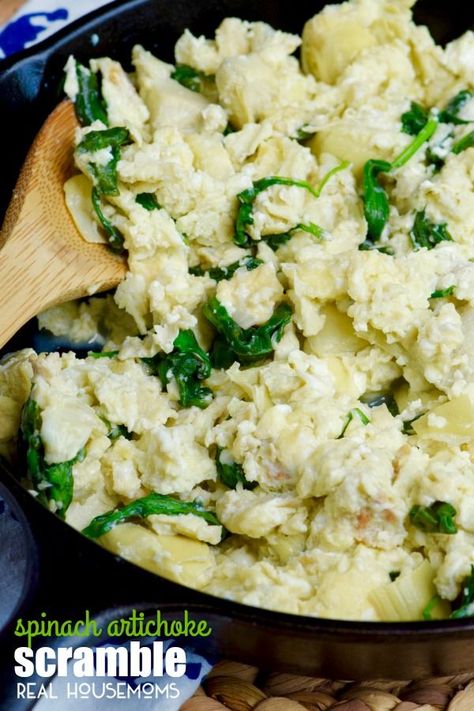 Spinach Artichoke Scramble Quick Easy Breakfast, Curry Recipes Indian, Artichoke Recipes, Bean Stew, Awesome Recipes, Bariatric Recipes, Spinach And Cheese, Spinach Artichoke, Paleo Breakfast