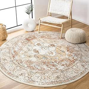 Lahome Boho Round Rugs - 4Ft Washable Non-Slip Small Round Area Rug Throw Lightweight Round Nursery Rug Kids Rug，Oriental Distressed Print Round Kitchen Rug for Bedroom Entryway Bathroom Living Room Round Kitchen Rug, Round Nursery Rug, Round Bathroom Rugs, Small Vacuum, Style Marocain, Round Kitchen, Sewing Furniture, Round Area Rug, Styl Boho