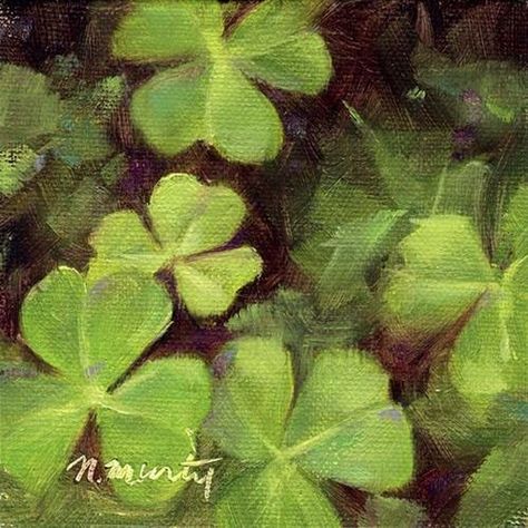 Clovers Aesthetic, Four Leaf Clover Painting, Four Leaf Clover Aesthetic, Four Leaf Clover Art, Clover Aesthetic, Clover Oil, Clover Painting, Clover Field, White Clover