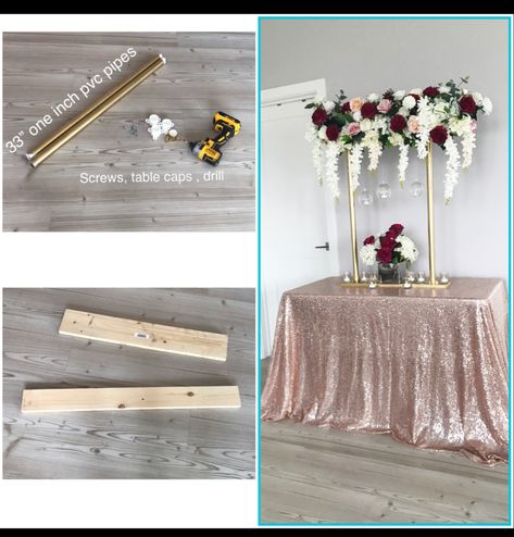 Diy Flower Stands Wedding, Diy Wedding Columns, Centerpiece Stand Diy, Diy Centerpiece Stand, High Centerpieces, Glitter Crafts Diy, Engagement Backdrop, Gold Wedding Flowers, Wedding Nature