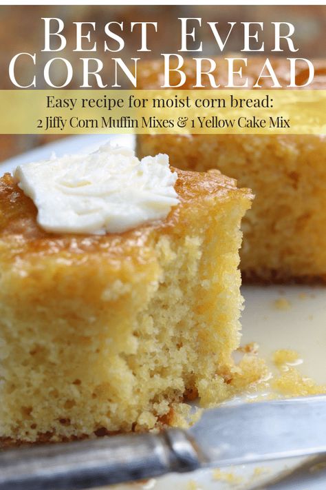 Moist Box Cornbread Recipe, Corn Bread Using Yellow Corn Meal And Creamed Corn, Jiffy Cornbread 9x13 Pan, Jiff Cornbread Recipes, Jiffy And Cake Mix Cornbread, Yellow Cake Cornbread Recipe, Cake Like Cornbread Recipe, Cornbread Cake Recipe Jiffy, 9x13 Cornbread Recipe