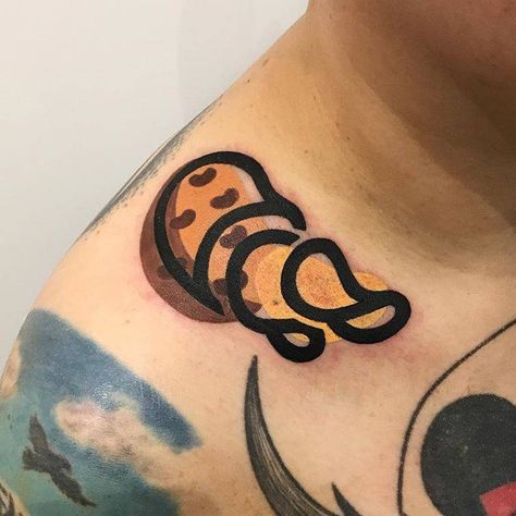 Potato Bug Tattoo, Mambo Tattoo, Chips Tattoo, Chip Tattoo, Top Of Shoulder Tattoo, Skin Color Tattoos, Colour Tattoo For Women, Bug Tattoo, Shoulder Tattoos