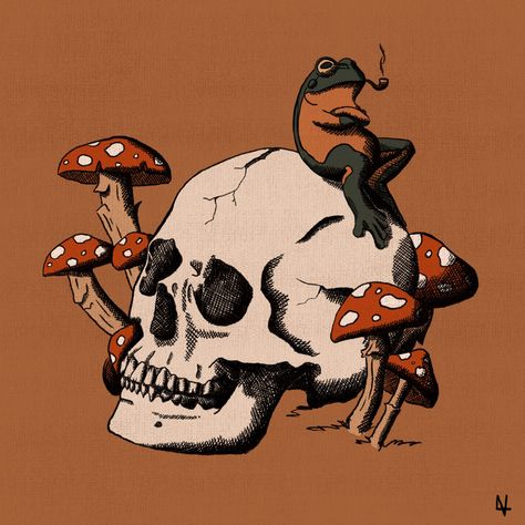 Over The Garden Wall Frog, Frog Art Aesthetic, Frog Skull, Grpahic Design, Frog Halloween, Halloween Frog, Mushroom Paint, Cartoon Frog, Frog Wallpaper