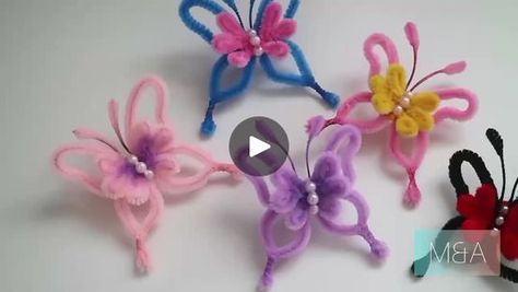 Pipe Cleaner Butterfly, Dollar Tree Flowers, Pipe Cleaner Art, Pipe Cleaner Flowers, Tree Flowers, Pipe Cleaner Crafts, Crochet Inspo, Pipe Cleaners, Flower Diy