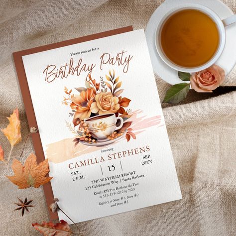 Hospitality Ideas, Tea Bridal Shower Invitations, Birthday Tea Party, Floral Teacup, Botanical Tea, Floral Cottage, Tea Party Invitations, Bridal Tea, Tea Design