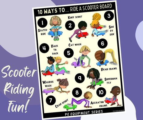 Scooter Board Activities For Kids, Scooter Board Activities, Ed Game, Large Group Games, Elementary Pe, Pe Lessons, Sensory Therapy, Bear Crawl, Pe Class