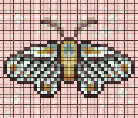 Alpha pattern #139034 | BraceletBook Cottage Core Alpha Pattern, Perler Bead Cottagecore, Moth Grid Pattern, Grid Art Design, Butterfly Tapestry Crochet Pattern, Grid Pattern Crochet Pixel Art, Moth Alpha Pattern, Butterfly Alpha Pattern, Cottagecore Pixel Art