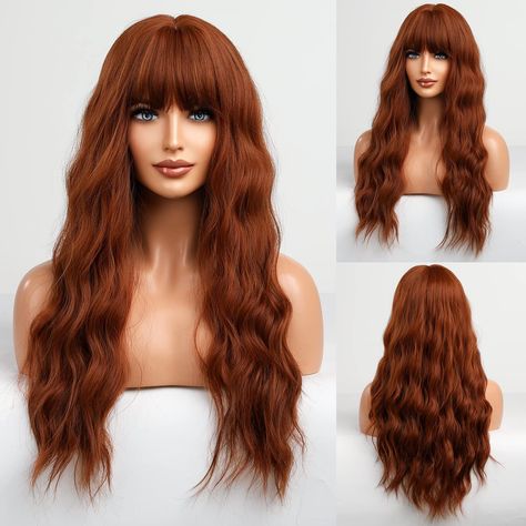 Red Curly Wig, Orange Wig, Brazilian Hair Wigs, Long Curly Wig, Ombre Wigs, Copper Red, Wig With Bangs, Brown Wig, Brown To Blonde