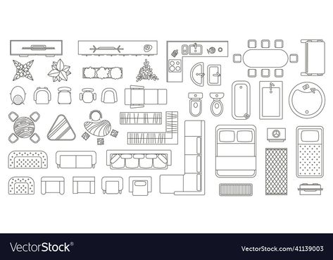 Floor Plan Furniture Symbols, Interior Blueprint, Floor Plan Furniture, Furniture Top View, Map Elements, Furniture Blueprints, Plan Furniture, Bar Plans, Different Forms Of Art