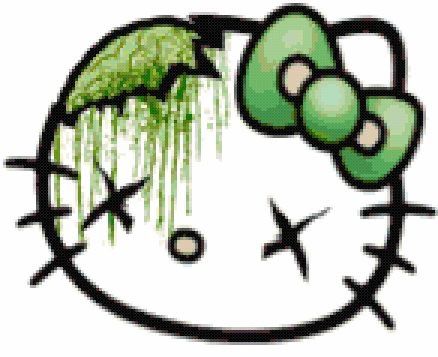 Zombie Hello Kitty, Cross Stitch Pattern, Stitch Pattern, Zombie, Cross Stitch, Hello Kitty, Kitty, Paint, Green