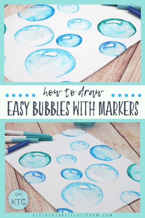 Learn to draw bubbles using washable markers with this free video tutorial. Follow along for super simple, super realistic bubble drawings! How To Draw Bubbles Easy, Bubble Drawings, Bubble Sketch, Drawing Bubbles, Paper Bubbles, How To Draw Bubbles, Marker Coloring, Bubble Drawing, Color Markers