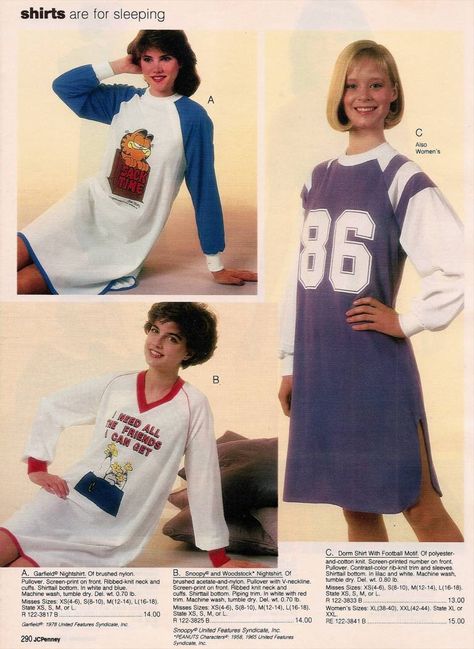 Frilly Nightgowns to Garfield Pajamas: 1980s Women's Sleepwear Catalog Pages - Flashbak Garfield Pajamas, Vintage Fashion 80s, Era Outfits, 80s Fashion Outfits, 80s Childhood, 1980s Women, Regency Era Fashion, Vintage Pajamas, Fashion 80s