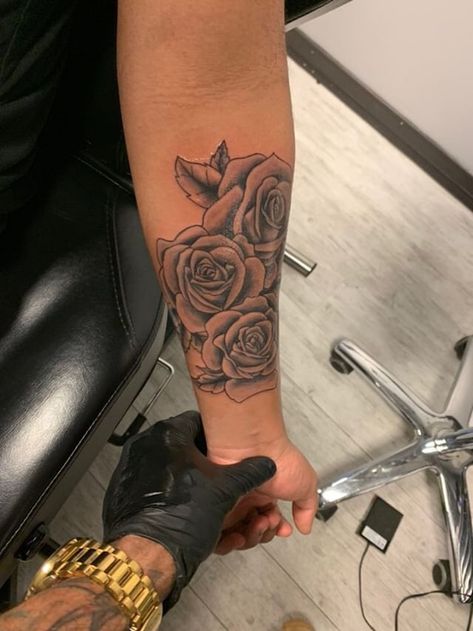 Roses Tattoo Arm Women, Rose Tattoo Design For Women Arm, Rose And Butterfly Tattoo Arm, Flower Forearm Tattoo Black Women, Black And White Rose Tattoo Forearm, Inner Arm Rose Tattoos For Women, Rose Tattoo On Forearm For Women, Rose Tattoo On Arm For Women, Roses On Arm Tattoo