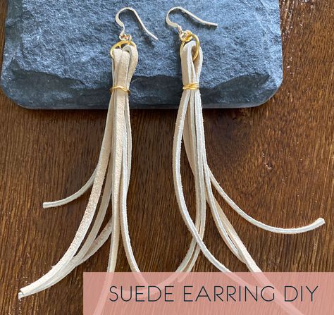 Leather Strip Earrings Diy, Fringe Leather Earrings, Diy Leather Fringe Earrings, Fringe Earrings Diy, String Earrings, Diy Leather Earrings, Earrings Diy, Lace Jewelry, Earring Tutorial