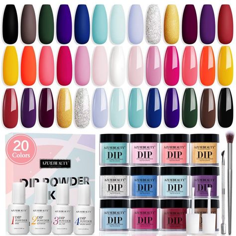 AZUREBEAUTY Dip Powder Nail Kit Starter, 20 Colors Glitter Red Pink Green Blue White Summer Acrylic Dipping Powder Liquid Set with Base Top Coat for French Nails Art Manicure DIY Salon Gifts for Women Violet Nail Polish, Gel French Manicure, Nail Polish Kit, Salon Gifts, Nail Art Gel, French Nail Art, Gel Nail Kit, Nail Polish Kits, Gel Nail Polish Set