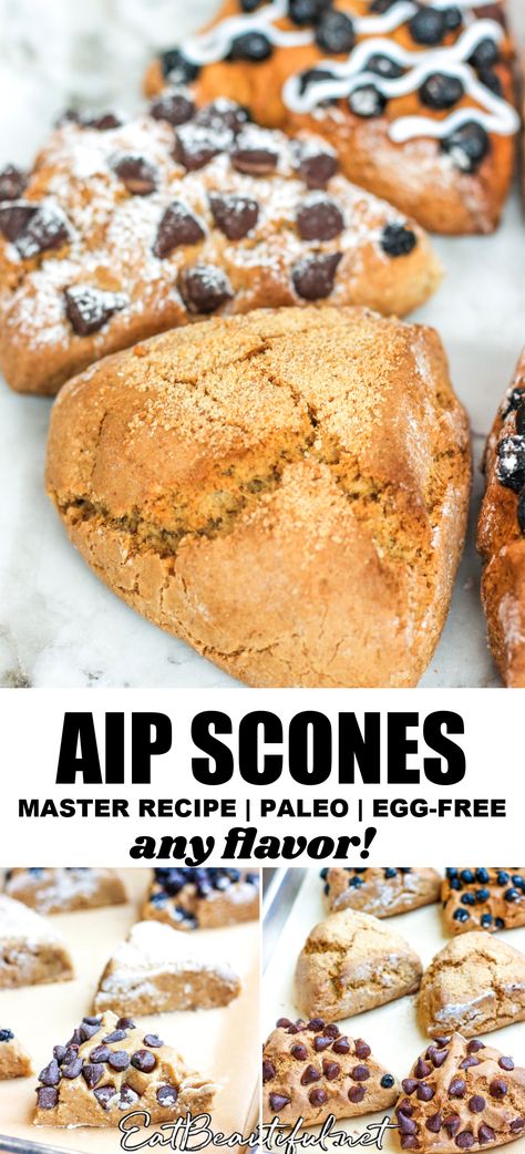 Aip Blueberry Muffins, Grain Free Scones, Aip Blueberry Recipes, Paleo Breakfast No Eggs, Aip Breakfast Recipes High Protein, Aip Scones, Aip Muffins, Almond Flour Scones, Egg Free Paleo