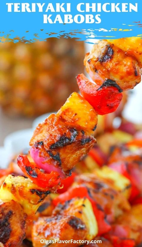 These Chicken Kebabs are marinated in a homemade teriyaki sauce that makes them incredibly juicy and flavorful. With the addition of pineapple, bell peppers and red onion, they are so vibrantly beautiful and have so many delicious flavor combinations that are perfect for summer grilling. Easy Chicken Kebab Recipe, Chicken Shish Kabobs, Pork Kabobs, Chicken Kabob Recipes, Chicken Kebab Recipe, Easy Teriyaki Chicken, Chicken Kebab, Steak Kabobs, Kebab Recipe