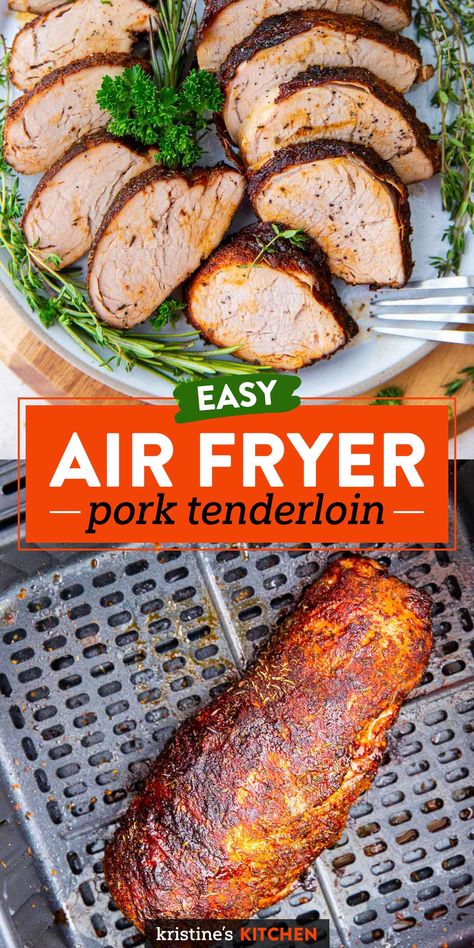 When you need a quick and tasty dinner, this Air Fryer Pork Tenderloin is a winning recipe. It's flavorful, tender, juicy and so easy to make! Air Fryer Pork Tenderloin, Easy Pork Tenderloin Recipes, Fried Pork Tenderloin, Air Fryer Recipes Pork, Easy Pork Tenderloin, Air Fryer Pork, Pork Tenderloin Recipe, Tenderloin Recipe, Pork Loin Recipes