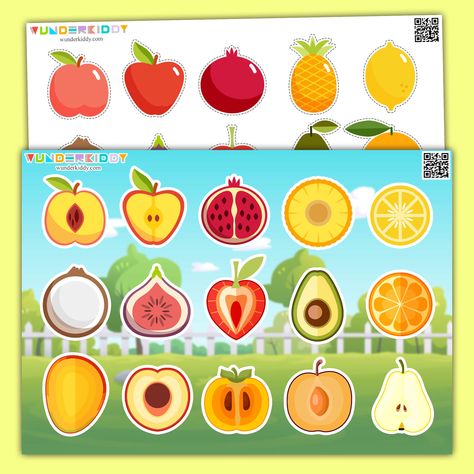 Fruits Name With Picture, Free Preschool Activities, Preschool Activity Sheets, Game Fruit, Free Games For Kids, Fruit Slices, Matching Pairs, Baby Learning Activities, Fruits Images