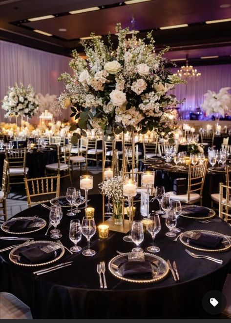 Brown And Gold Wedding, Gold Reception Decor, Luxury Event Decor, Gold Wedding Decor, Gala Decorations, Gold Reception, Gold Wedding Reception, Black Wedding Decorations, Black And Gold Theme