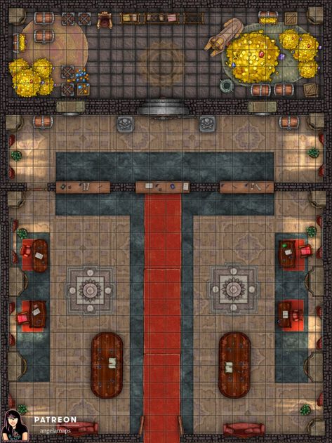 Bank ⋆ Angela Maps - Battle Maps for D&D and other RPGs Fantasy Dungeon, Dnd Ideas, Tabletop Rpg Maps, Fantasy Maps, Dnd Maps, Rpg Maps, Rpg Map, Summer Campaign, Dungeon Maps