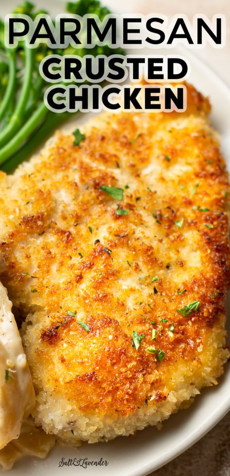 Chicken Parmesan Recipe Easy, Breaded Chicken Recipes, Chicken Breast Recipes Baked, Parmesan Crusted Chicken, Parmesan Crusted, Crusted Chicken, Health Dinner Recipes, Breaded Chicken, Beef Dinner