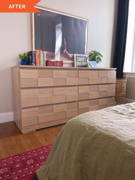 Contact Paper Dresser, Ikea Malm Dresser Hack, Ikea Malm Chest Of Drawers, Malm Dresser Hack, Ikea Overlays, Ikea Malm Drawers, Wood Grain Contact Paper, Malm Drawers, Dresser Hack