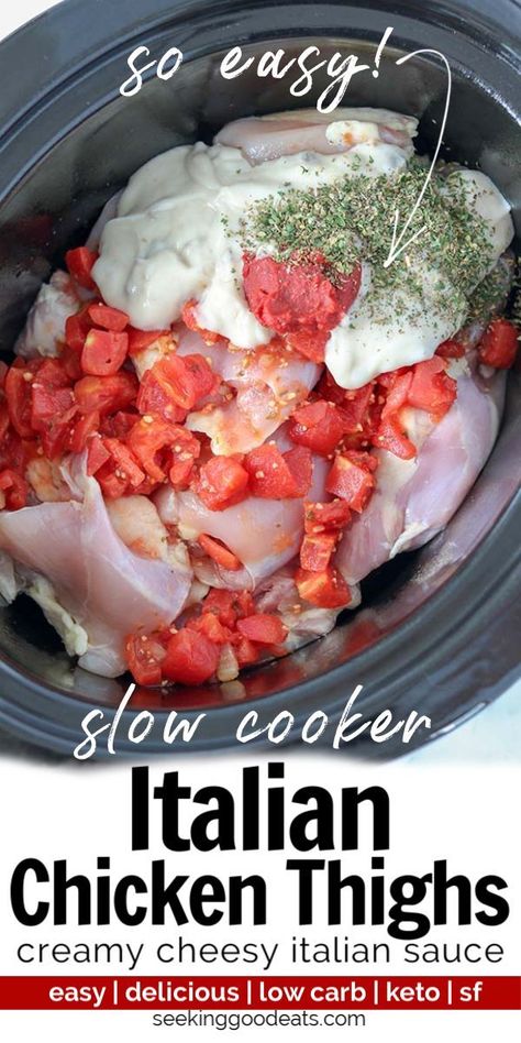 Italian Chicken Thighs, Slow Cooker Kip, Slow Cooker Italian Chicken, Slow Cooker Italian, Slow Cooker Chicken Thighs, Riced Cauliflower, Italian Sauce, Basil Sauce, Chicken Thigh Recipes Crockpot