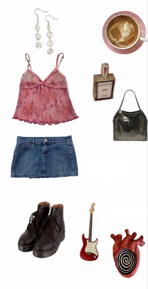 Short Flowy Skirt Outfit, Flowy Denim Skirt, Flowy Tops Outfit, Short Flowy Skirt, Flowy Skirt Outfit, Pink Flowy Top, Denim Skirt Outfit, Tops Outfit, Doc Martens Style