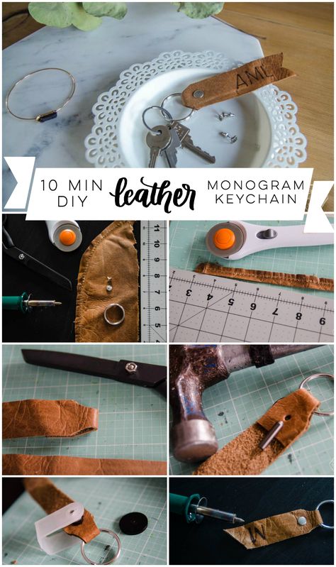 DIY Monogrammed Leather Key Chain- LOVE this! I like the classic look of the burned leather. And looks easy too. Burning Leather Diy, Leather Keychain Diy, Leather Burning, Handmade Journals Diy, Leather Keychains, Clay Keychain, Diy Monogram, Wooden Keychain, Leather Key Fobs