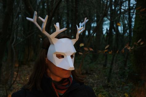 Make your own Half Face Stag or Reindeer Mask by Wintercroft Deer Mask, Low Poly Mask, Cardboard Mask, Mascaras Halloween, Rave Costumes, Mask Template, Head Mask, Half Mask, Costume Masks