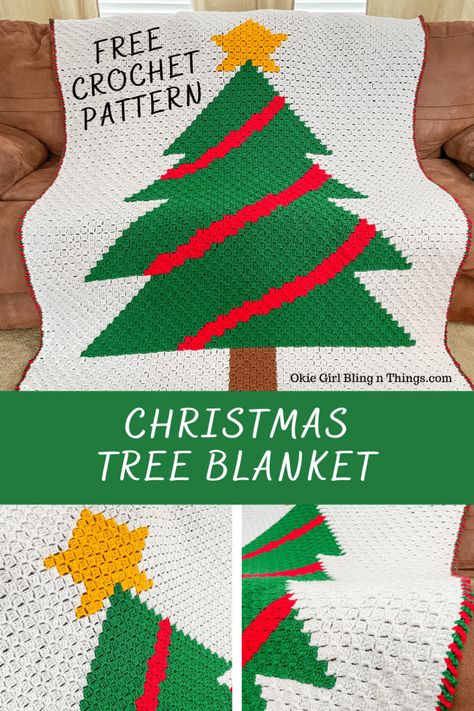 Christmas Tree Blanket Crochet Pattern - OkieGirlBling'n'Things Christmas Tree Blanket, Crochet Christmas Trees Pattern, Christmas Afghan, Christmas Crochet Blanket, Christmas Crochet Patterns Free, Gifts Crochet, Chunky Crochet Blanket, Corner To Corner Crochet, Crocheting Patterns