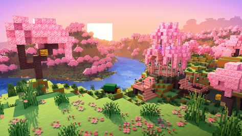 minecraft Blossom House, Cherry Blossom Wallpaper, Minecraft Interior Design, Cute Minecraft Houses, Minecraft Wallpaper, How To Play Minecraft, Minecraft Tutorial, Line Art Tattoos, Biome