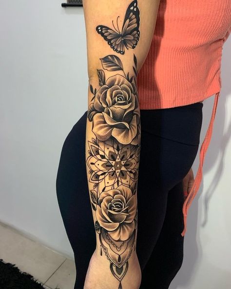 Outer Arm Tattoos For Women Forearm, Tattoo Sleeve Women Ideas, Arm Tattoos For Women Forearm, Arm Sleeve Tattoos For Women, Magic Runes, White Ink Tattoo, Beautiful Flower Tattoos, Upper Arm Tattoos, Red Tattoos