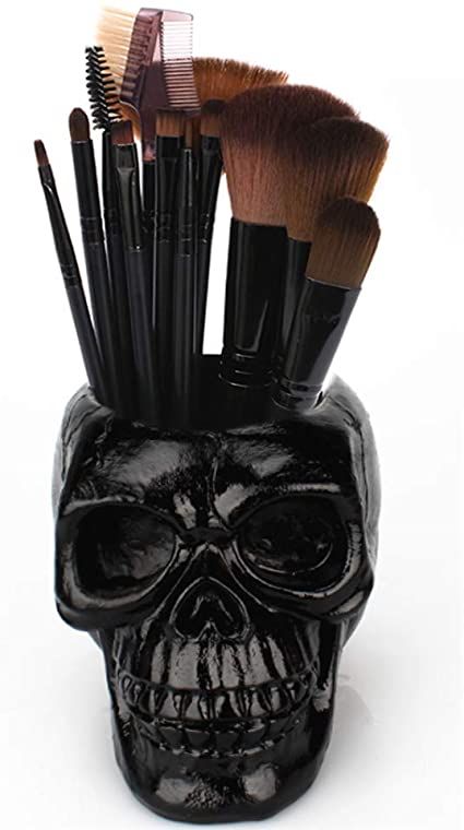 Amazon.com: Skull Pen Holder Skull Makeup Brush Holder Pen Holder Dressing Table Office Desk Storage Box Green Plant Flower Pot Halloween Skull(Black): Home Improvement Flower Pot Halloween, Cat Pencil Case, Unicorn Pencil Case, Makeup Stand, Office Desk Storage, Dressing Table Storage, Makeup Holder, Table Office, Makeup Brush Holder