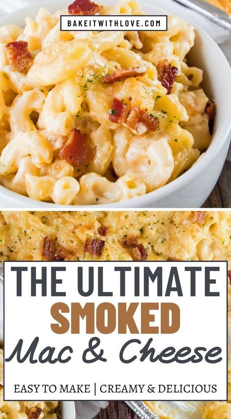 Experience gourmet comfort with Smoked Mac and Cheese, featuring a trio of cheeses and a touch of jalapeno. The smoky flavor pairs perfectly with the richness of the cheeses, creating a mouthwatering dish that's both comforting and sophisticated. #Gourmet #Comfort #Smoky #MacAndCheese #Cheeses #Jalapeno #Pasta #SmokedRecipe #Delicious #BakeItWithLove Jalapeno Pasta, Smoker Mac And Cheese, Smoked Mac N Cheese Recipe, Gourmet Mac And Cheese, Easy Smoker Recipes, Smoked Mac And Cheese, Easy Mac N Cheese, Macaroni Cheese Recipes, Cheese Cheddar